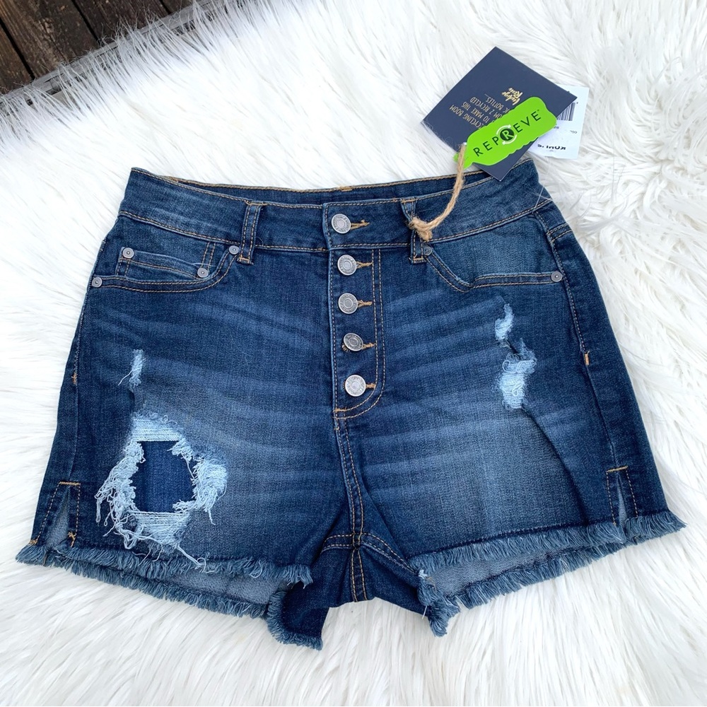 Indigo Rein Super High Rise Button Fly Distressed Jean Shorts Women’s Size 26